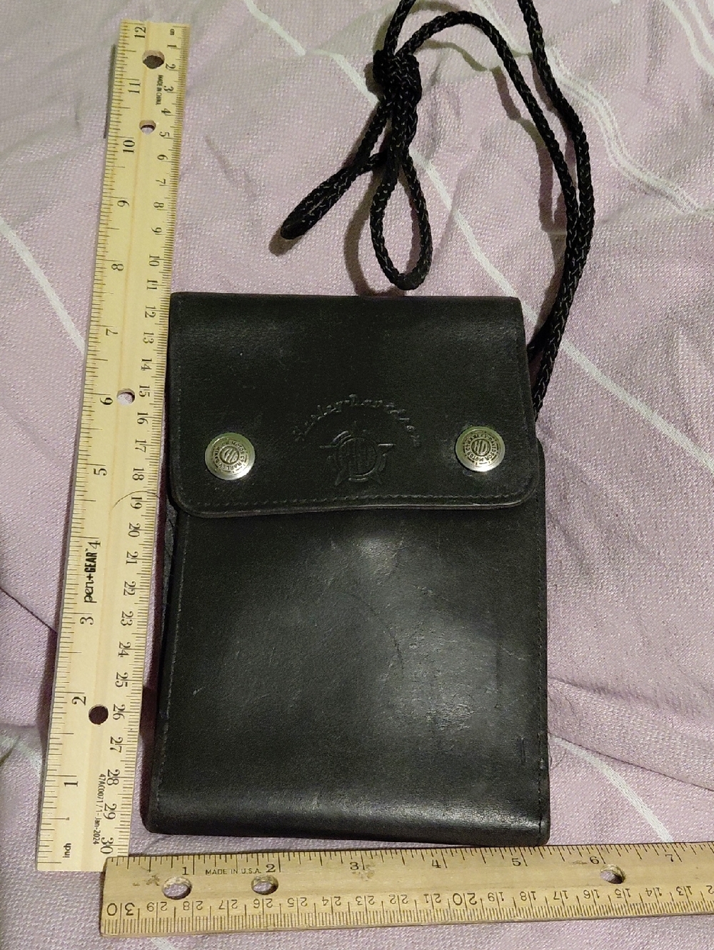 Harley-Davidson Black Leather Neck Pouch with Snap Closure